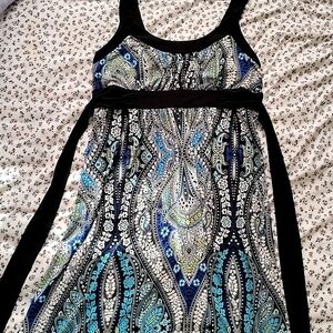 La Belle Black and Blue Paisley Midi Dress